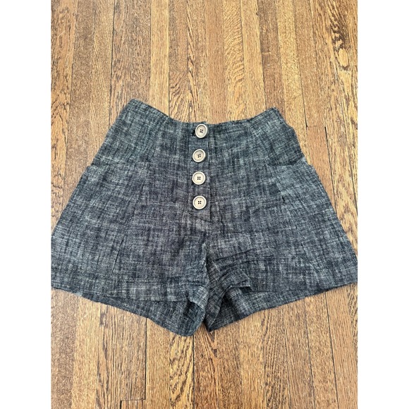 Pull&Bear Pants - Pull&Bear Grey Black Linen Blend High Waisted Button Front Shorts Size Small